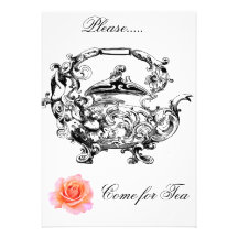 TEA TIME SOCIAL INVITATION-ANTIQUE TEA POT & ROSE