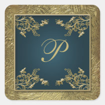 Teal et autocollant floral 2 de mariage de monogra autocollants