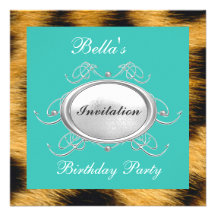 Teal et invitation de fête d'anniversaire de léopa