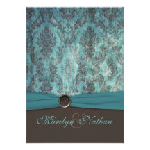 Teal vintage et invitation de Brown mariage damass