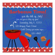 Temps 4 juillet de barbecue ! cartons d'invitation personnalisés
