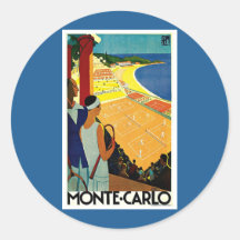 Tennis vintage, sports, affiche de voyage, Monte C Autocollant Rond