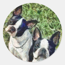 Terriers de Boston - capitaine et Dee Dee Autocollant Rond