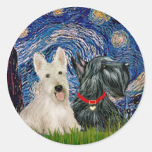 Terriers écossais (deux-BW) - nuit étoilée Autocollants