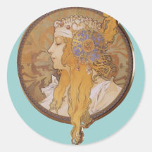 Tête bizantine de ~ d'Alphonse Mucha : La blonde Autocollant Rond