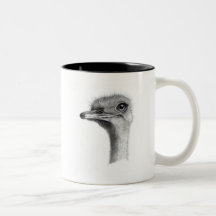TÊTE D'AUTRUCHE AU CRAYON : ART : RÉALISME TASSE À CAFÉ