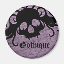 tete de mort gothique avec du noir et violet aimants pour réfrigérateur
