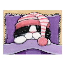 Tête somnolente - carte postale de chat