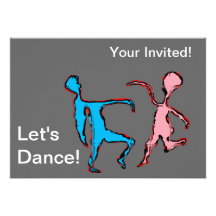 texte "laisse danse" et danseurs roses et bleus de invitations