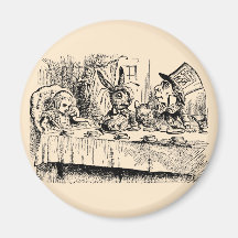Thé vintage ; Alice, chapelier et lièvre de mars Aimant Pour Réfrigérateur