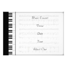 Thème de piano de billet d'admission de concert de cartons d'invitation