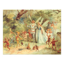 Thumbelina vintage et prince Wedding dans la forêt Cartons D'invitation