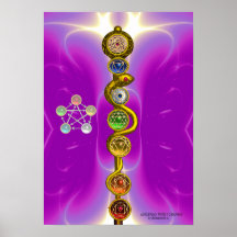 TIGE D'ASCLEPIUS AVEC 7 CHAKRAS, ÉNERGIE SPIRITUEL POSTERS