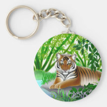 Tigre dans la jungle en bambou porte-clefs