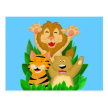 Tigre de lion et carte postale de bande dessinée d