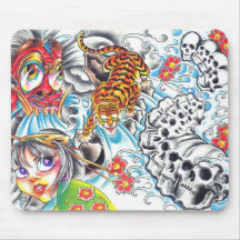 tigre oriental de femmes de crâne tapis de souris