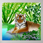 Tigre paisible dans la forêt en bambou posters