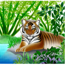 Tigre paisible dans le Pin en bambou de jungle Photos En Relief