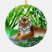 Tigre paisible en ornement en bambou de jungle