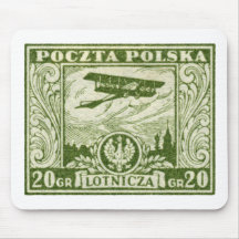 timbre polonais du par avion 1925 20gr tapis de souris