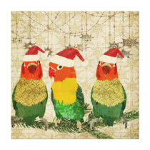 Toile d'art d'or de Noël de trois oiseaux impressions sur toile