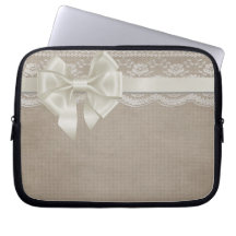 Toile de jute et dentelle vintages rustiques housse ordinateur portable