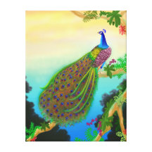 Toile enveloppée par paon vert exotique toile tendue sur châssis