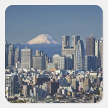 Tokyo, horizon de secteur de Shinjuku, le mont Fuj Stickers Carrés