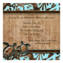 Tortue Brown bleu d'invitation de partie de Luau