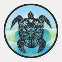 Tortue de mer celtique adhésifs ronds