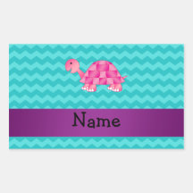 Tortue rose nommée personnalisée sticker rectangulaire