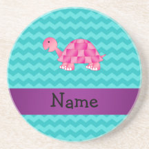 Tortue rose nommée personnalisée dessous de verre
