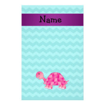 Tortue rose nommée personnalisée papier à lettre personnalisé
