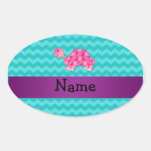 Tortue rose nommée personnalisée stickers ovales