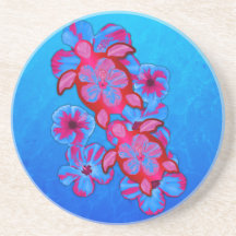 Tortues de Honu et fleurs tropicales de ketmie Dessous De Verre