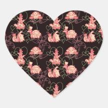 Tortues mignonnes noir et motif de rose autocollants