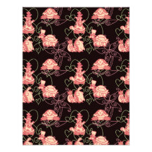 Tortues mignonnes noir et motif de rose cartons d'invitation