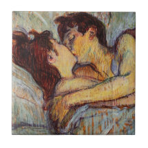 Toulouse-Lautrec dans le lit la tuile de baiser Carreau