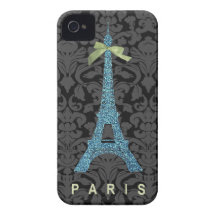 Tour Eiffel bleu dans le scintillement de faux Étui iPhone 4
