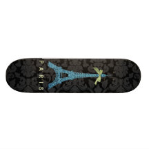 Tour Eiffel bleu dans le scintillement de faux Plateaux De Skateboards Customisés