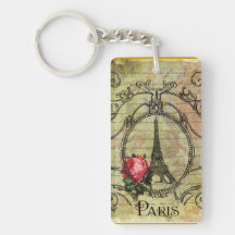 Tour Eiffel de Paris et rose rouge Porte-clés