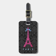 Tour Eiffel de roses indien dans le scintillement  Étiquette De Bagage