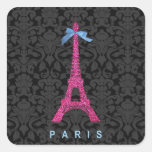 Tour Eiffel de roses indien dans le scintillement  Stickers Carrés