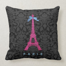Tour Eiffel de roses indien dans le scintillement  Coussin