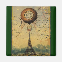 Tour Eiffel de Steampunk et ballon à air chaud Aimants Pour Réfrigérateur