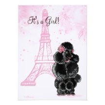 Tour Eiffel et baby shower noir de fille de canich Invitations