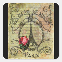 Tour Eiffel et rose rouge Steampunk de Paris Stickers Carrés
