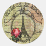 Tour Eiffel et rose rouge Steampunk de Paris Autocollants