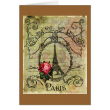 Tour Eiffel et rose rouge Steampunk de Paris Carte De Vœux