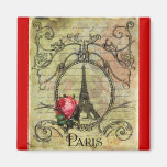 Tour Eiffel et rose rouge Steampunk de Paris Aimant
